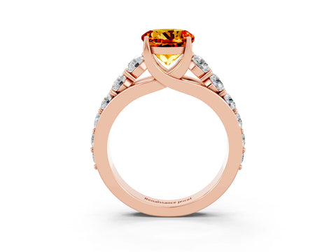 Rose gold Round Cut Citrine Engagement Ring with Pavé Band and Four-Prong Setting_3