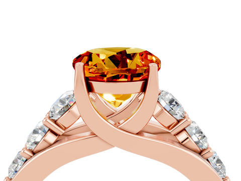 Rose gold Round Cut Citrine Engagement Ring with Pavé Band and Four-Prong Setting_4