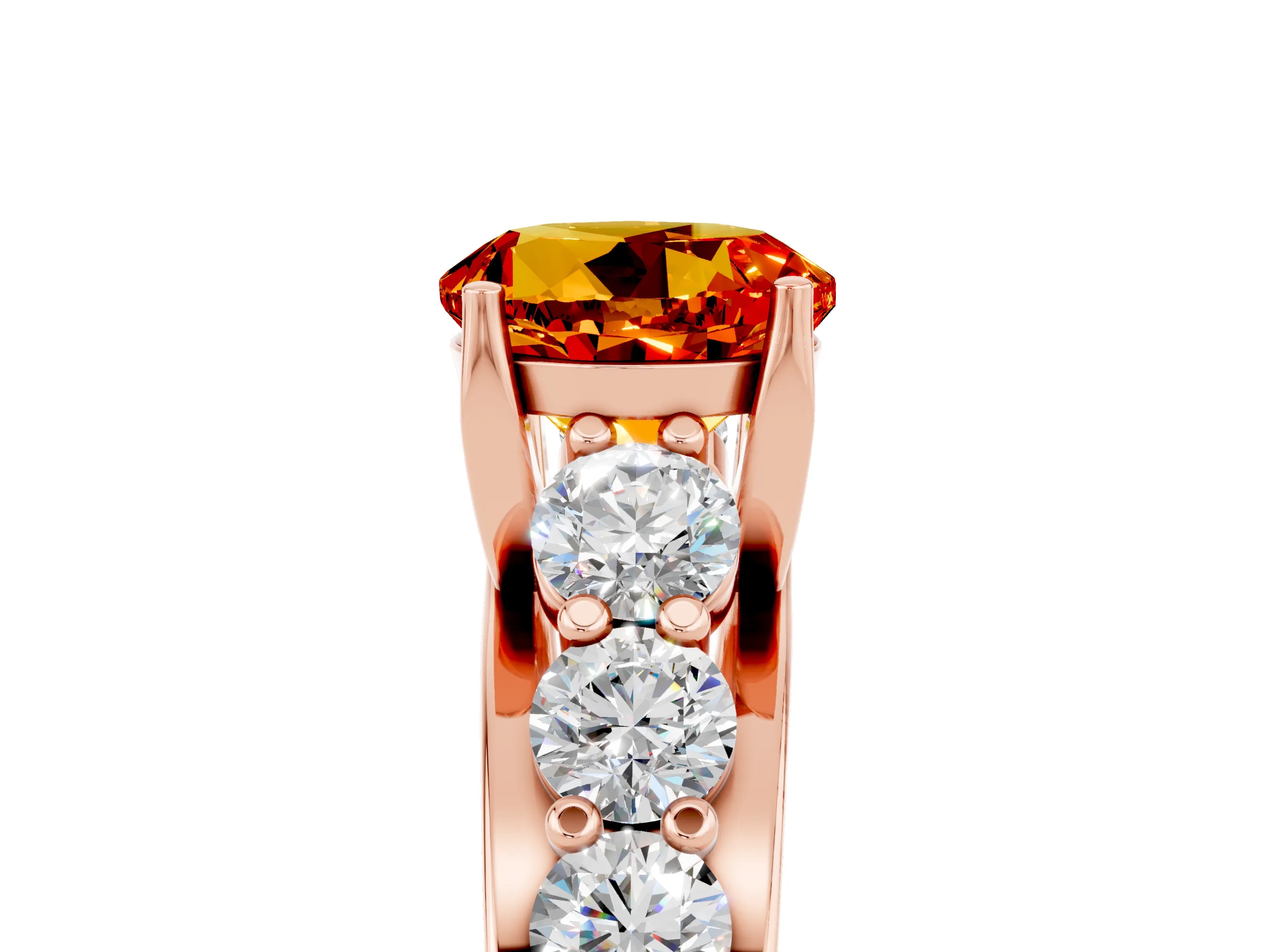 Rose gold Round Cut Citrine Engagement Ring with Pavé Band and Four-Prong Setting_5