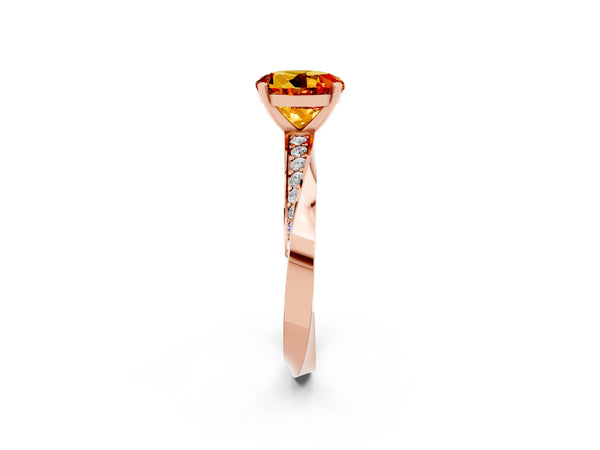Rose gold Round Cut Citrine Engagement Ring with Side Stone Accents and Four-Prong Setting