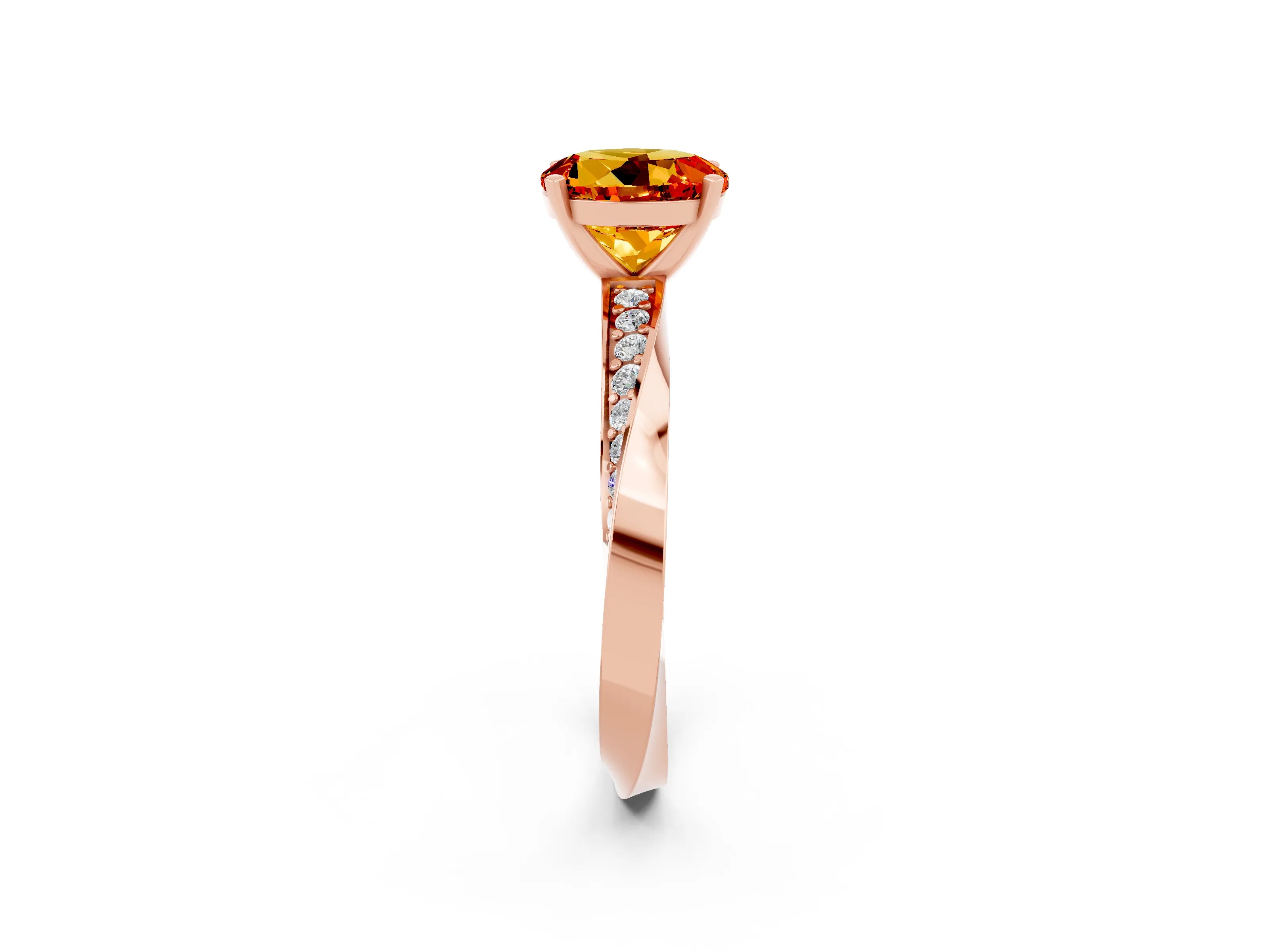 Rose gold Round Cut Citrine Engagement Ring with Side Stone Accents and Four-Prong Setting_29