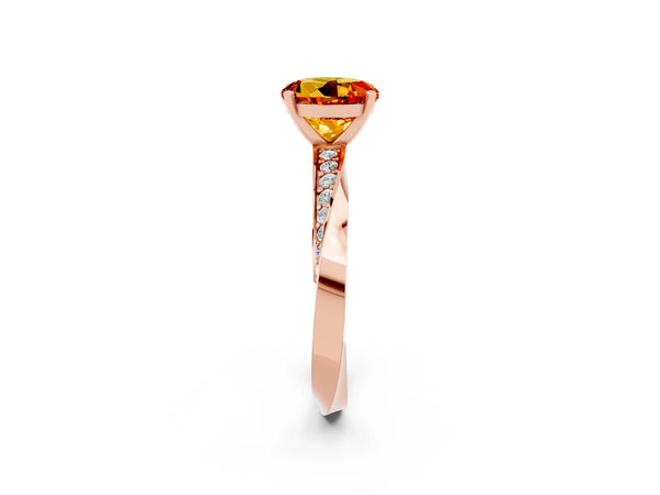 Rose gold Round Cut Citrine Engagement Ring with Side Stone Accents and Four-Prong Setting