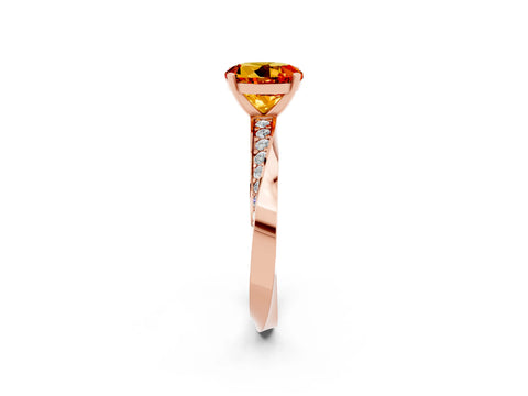 Rose gold Round Cut Citrine Engagement Ring with Side Stone Accents and Four-Prong Setting_29