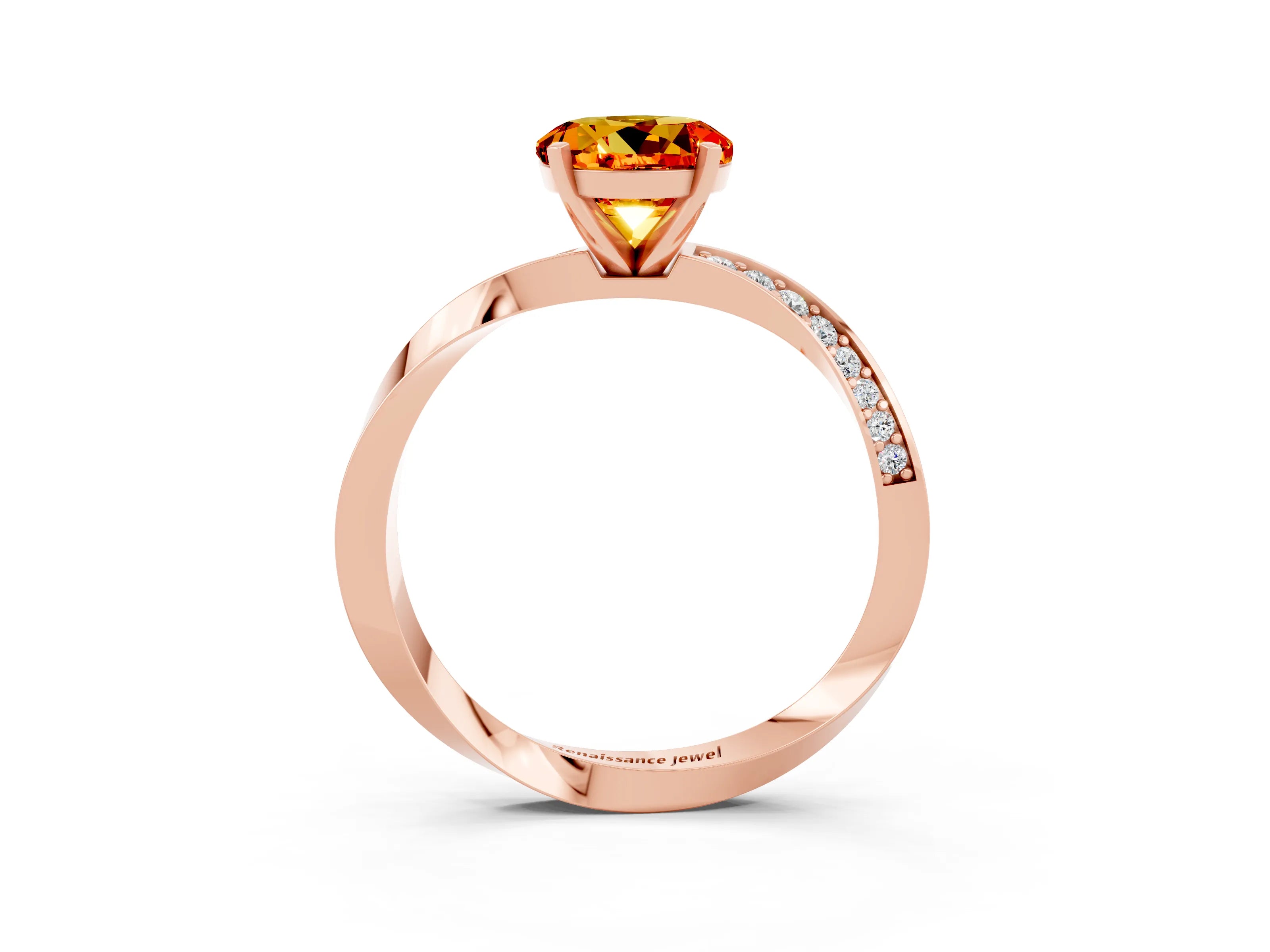 Rose gold Round Cut Citrine Engagement Ring with Side Stone Accents and Four-Prong Setting_30