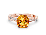 Rose gold Round Cut Citrine Engagement Ring with Side Stone Accents and Four-Prong Setting_60