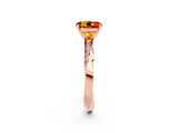Rose gold Round Cut Citrine Engagement Ring with Side Stone Accents and Four-Prong Setting_62