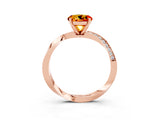 Rose gold Round Cut Citrine Engagement Ring with Side Stone Accents and Four-Prong Setting_63