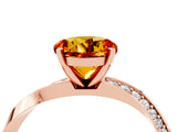 Rose gold Round Cut Citrine Engagement Ring with Side Stone Accents and Four-Prong Setting_64