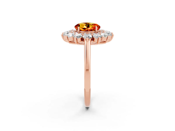 Rose gold Round Cut Citrine Floral Double Halo Engagement Ring with Prong Setting