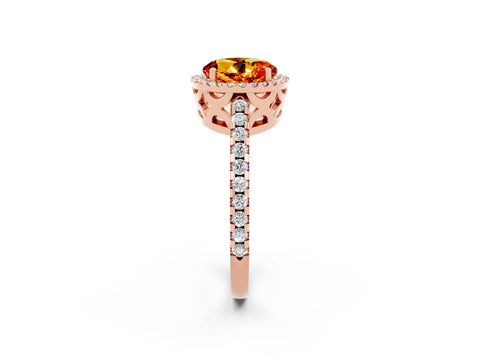 Rose gold Round Cut Citrine Halo Engagement Ring with Pavé Band and Prong Setting_14