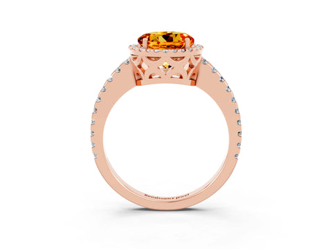 Rose gold Round Cut Citrine Halo Engagement Ring with Pavé Band and Prong Setting_15