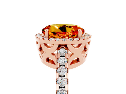 Rose gold Round Cut Citrine Halo Engagement Ring with Pavé Band and Prong Setting_17