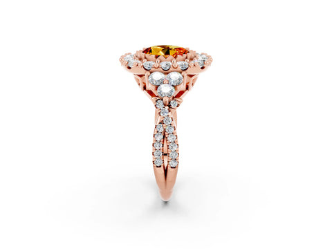 Rose gold Round Cut Citrine Halo Ring with Pavé Band and Four-Prong Setting_14