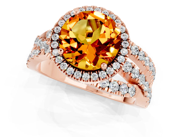 Rose gold Round Cut Citrine Halo Ring with Round Split Shank and Prong Setting