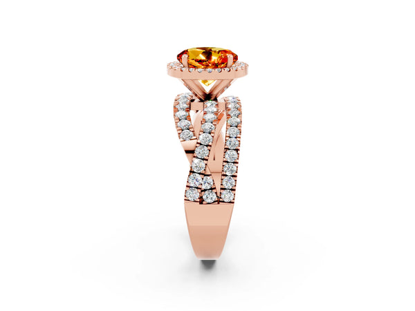 Rose gold Round Cut Citrine Halo Ring with Round Split Shank and Prong Setting