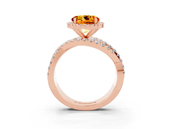 Rose gold Round Cut Citrine Halo Ring with Round Split Shank and Prong Setting
