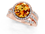 Rose gold Round Cut Citrine Halo Ring with Round Split Shank and Prong Setting_49