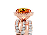 Rose gold Round Cut Citrine Halo Ring with Round Split Shank and Prong Setting_53