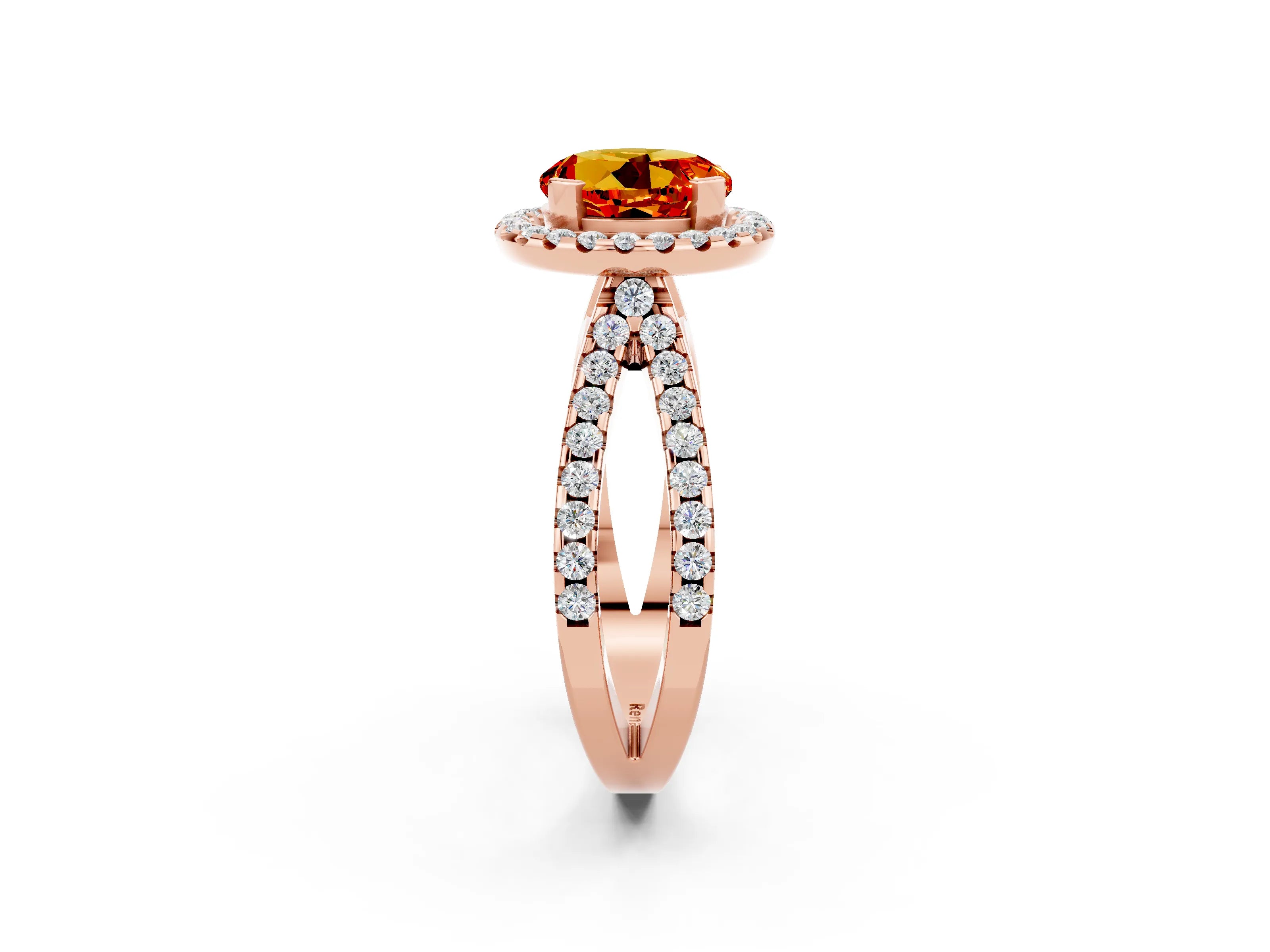 Rose gold Round Cut Citrine Halo Ring with Split Shank Pavé Band and Prong Setting_2