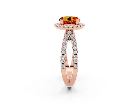 Rose gold Round Cut Citrine Halo Ring with Split Shank Pavé Band and Prong Setting_2