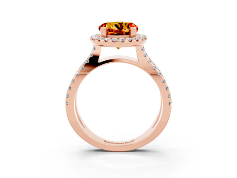 Rose gold Round Cut Citrine Halo Ring with Split Shank Pavé Band and Prong Setting_3