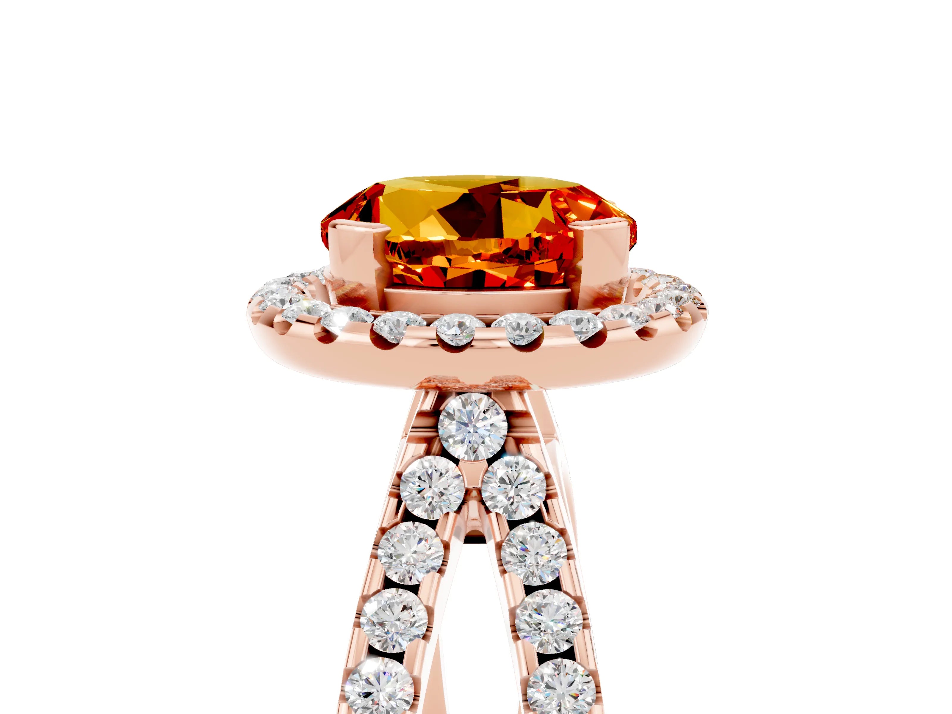 Rose gold Round Cut Citrine Halo Ring with Split Shank Pavé Band and Prong Setting_5
