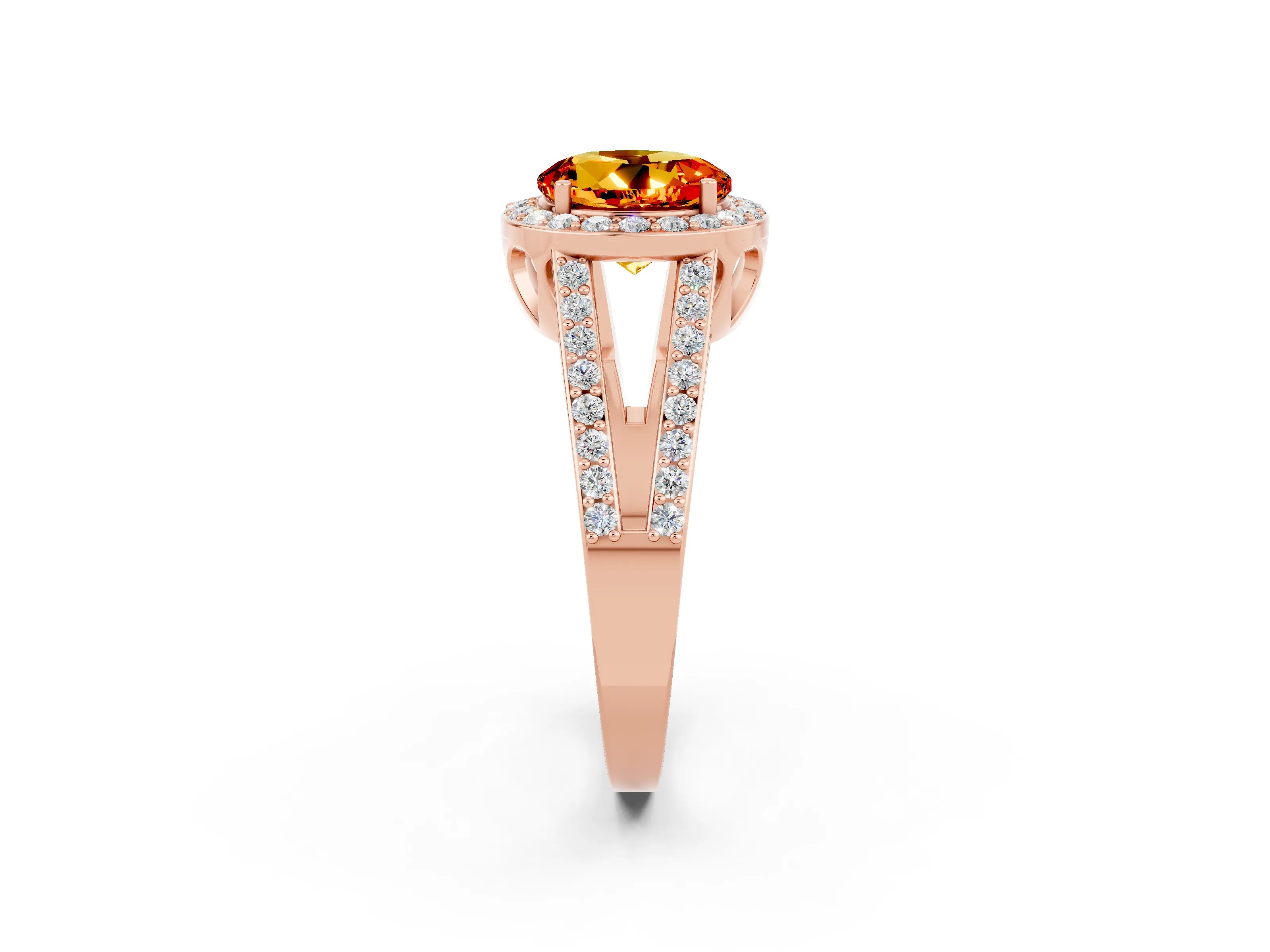 Rose gold Round Cut Citrine Halo Ring with Split Shank U-Prong Band and Four-Prong Setting_2