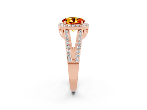 Rose gold Round Cut Citrine Halo Ring with Split Shank U-Prong Band and Four-Prong Setting_2