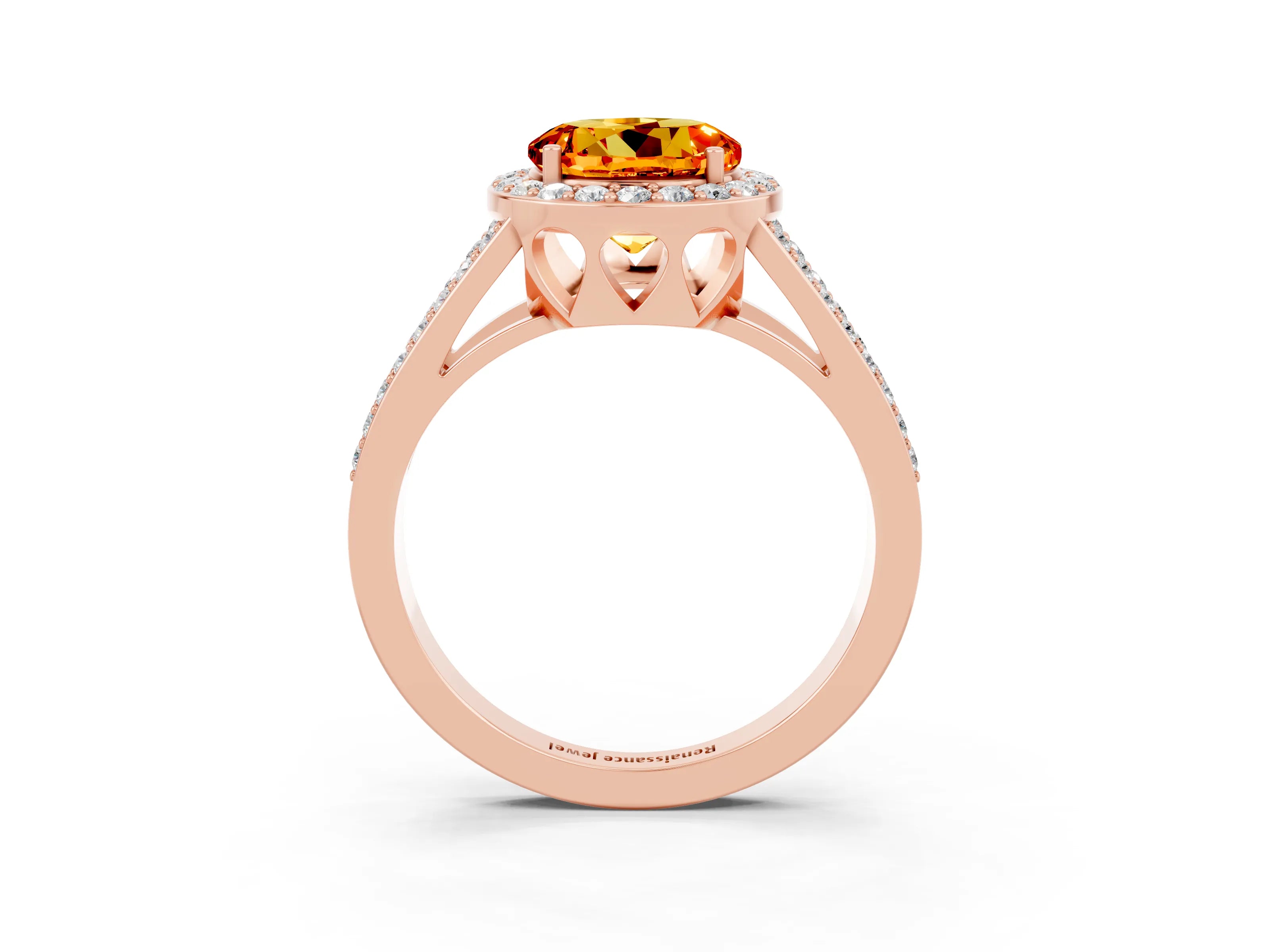 Rose gold Round Cut Citrine Halo Ring with Split Shank U-Prong Band and Four-Prong Setting_3