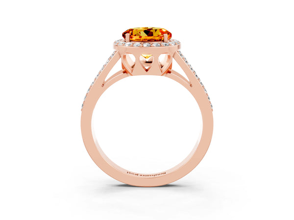 Rose gold Round Cut Citrine Halo Ring with Split Shank U-Prong Band and Four-Prong Setting