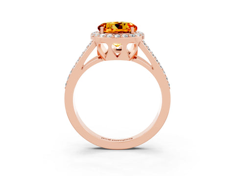 Rose gold Round Cut Citrine Halo Ring with Split Shank U-Prong Band and Four-Prong Setting_3