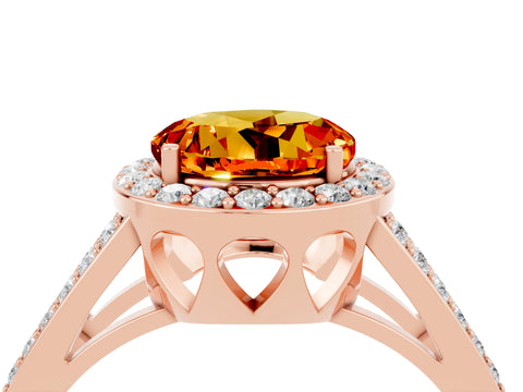 Rose gold Round Cut Citrine Halo Ring with Split Shank U-Prong Band and Four-Prong Setting_4