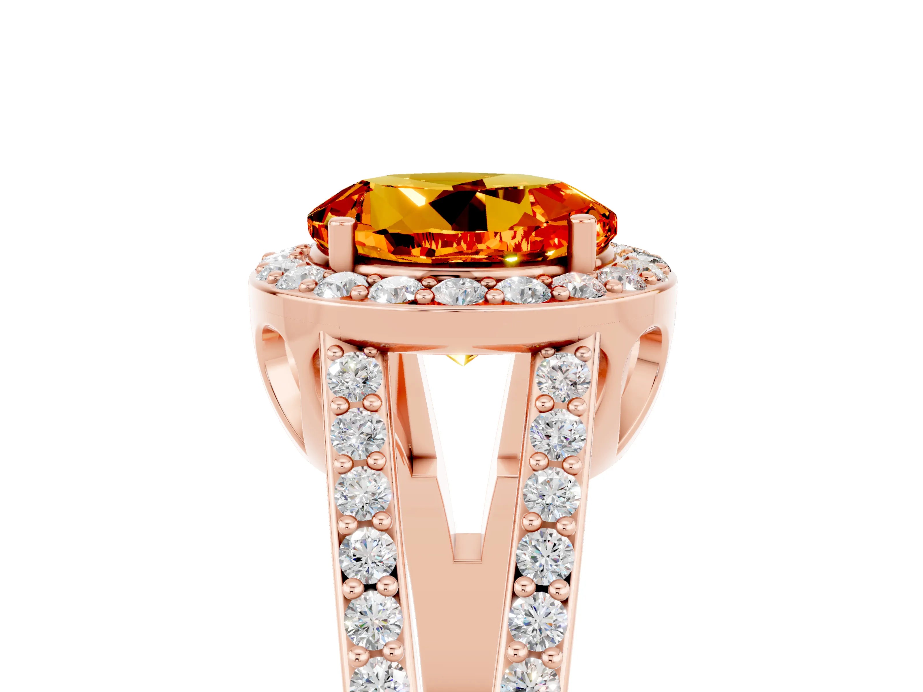 Rose gold Round Cut Citrine Halo Ring with Split Shank U-Prong Band and Four-Prong Setting_5