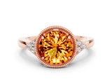 Rose gold Round Cut Citrine Halo Ring with Tapered Band and Four-Prong Setting