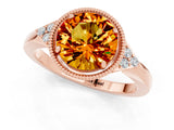 Rose gold Round Cut Citrine Halo Ring with Tapered Band and Four-Prong Setting_1