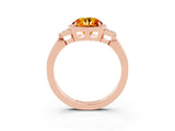 Rose gold Round Cut Citrine Halo Ring with Tapered Band and Four-Prong Setting_3