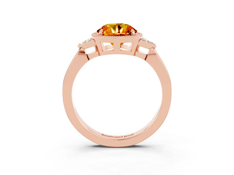 Rose gold Round Cut Citrine Halo Ring with Tapered Band and Four-Prong Setting_3