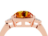 Rose gold Round Cut Citrine Halo Ring with Tapered Band and Four-Prong Setting_4