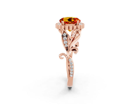 Rose gold Round Cut Citrine Halo Ring with Vintage Split Shank and Four-Prong Setting_20