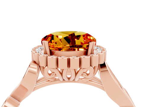 Rose gold Round Cut Citrine Halo Ring with Vintage Split Shank and Four-Prong Setting_22