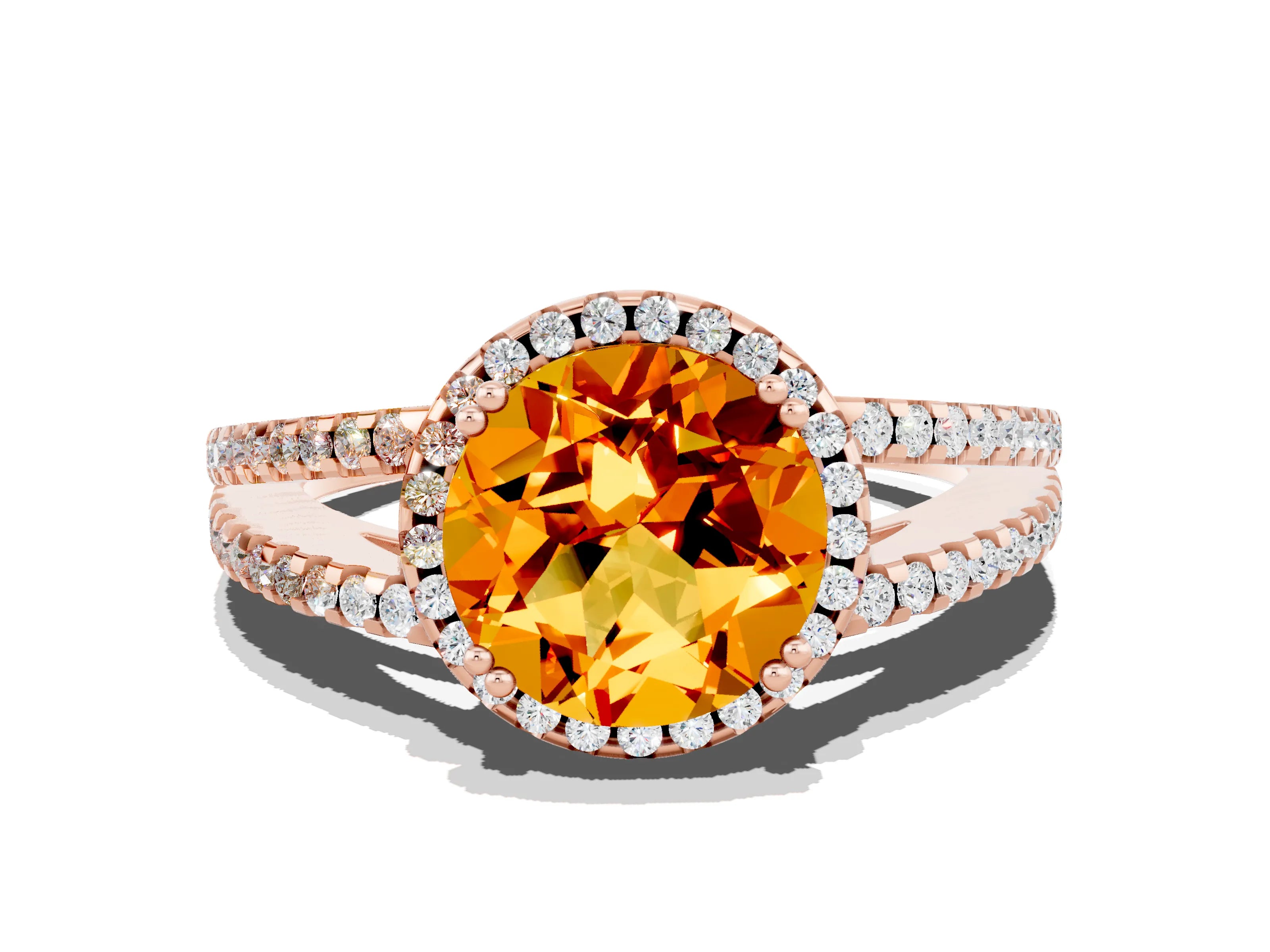Rose gold Round Cut Citrine Halo Split Shank Engagement Ring_12
