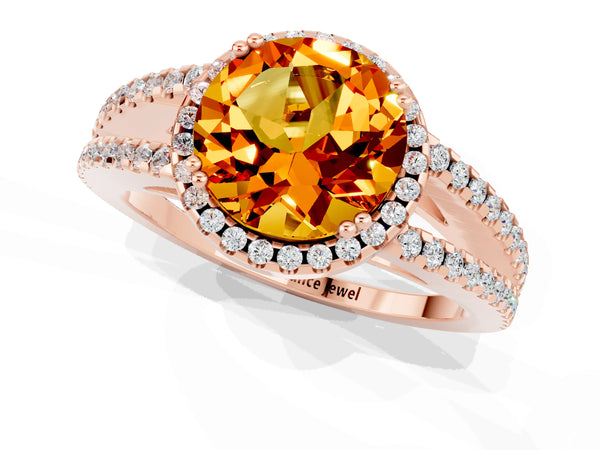 Rose gold Round Cut Citrine Halo Split Shank Engagement Ring