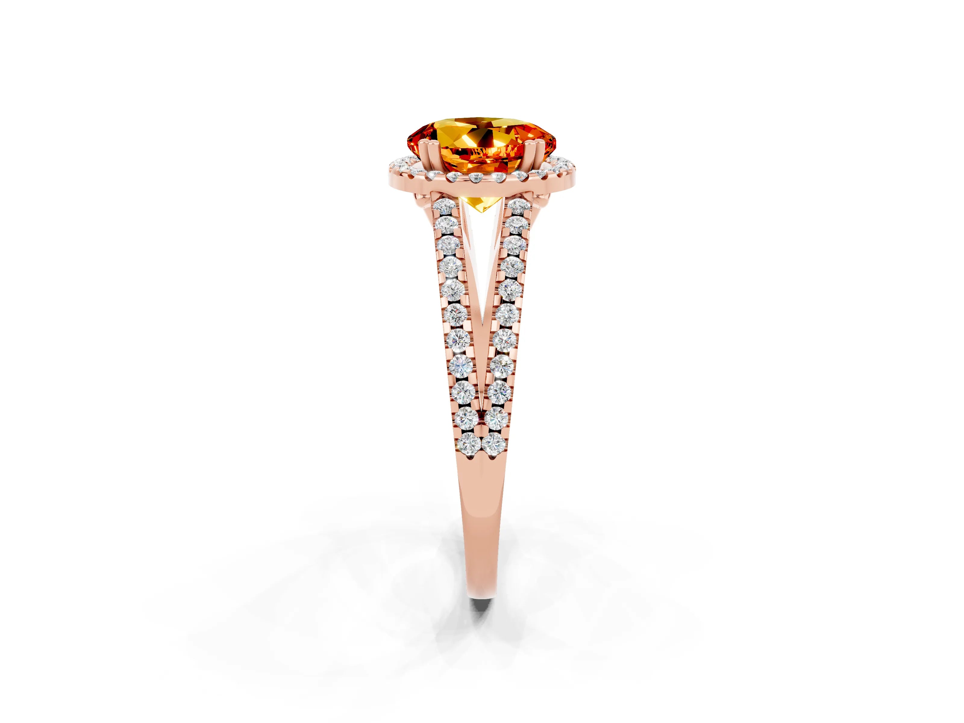 Rose gold Round Cut Citrine Halo Split Shank Engagement Ring_14