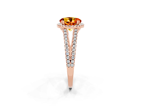 Rose gold Round Cut Citrine Halo Split Shank Engagement Ring