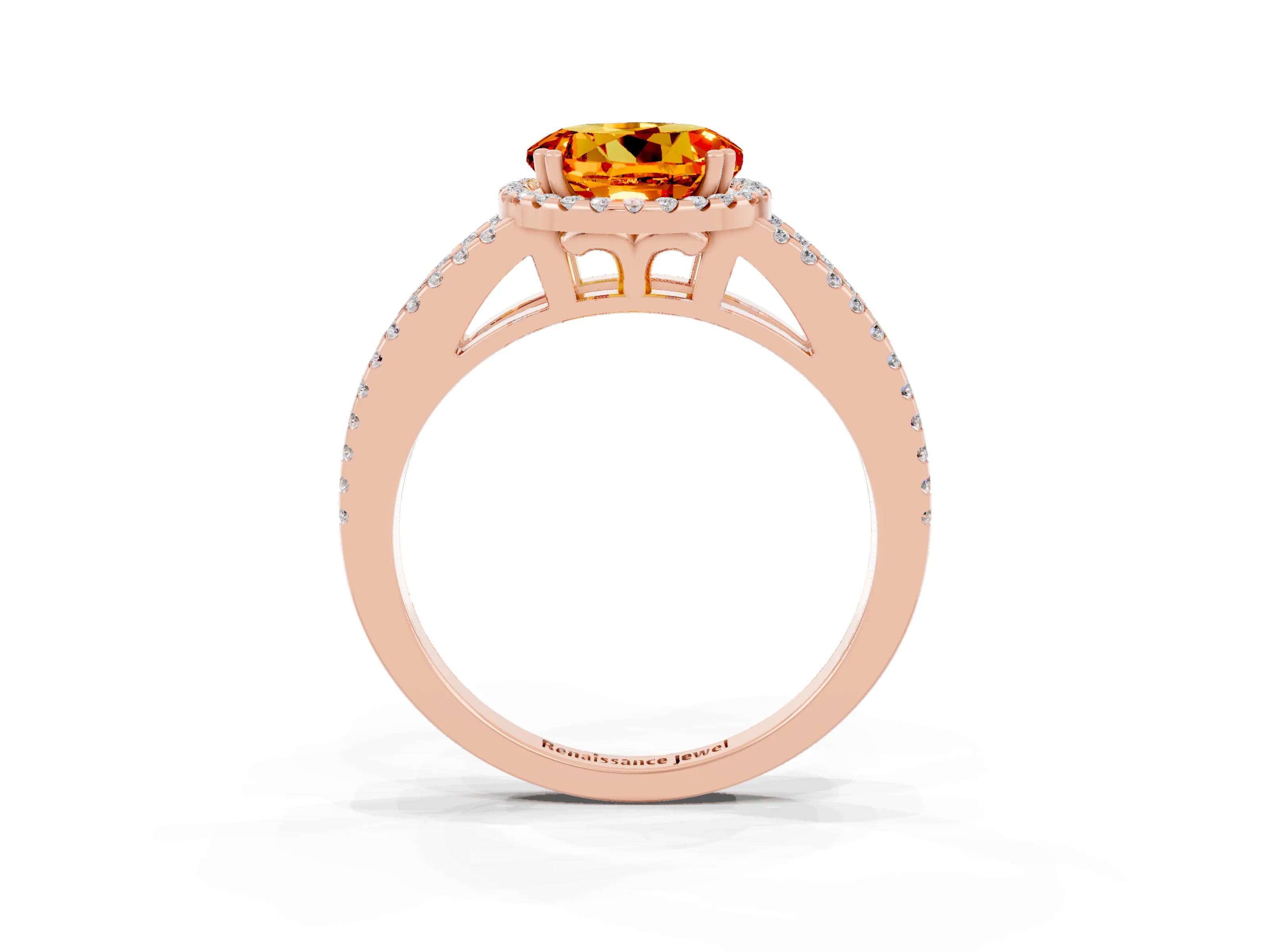 Rose gold Round Cut Citrine Halo Split Shank Engagement Ring_15
