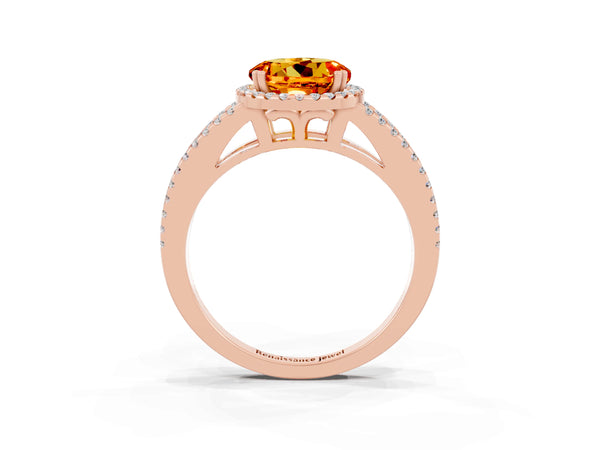 Rose gold Round Cut Citrine Halo Split Shank Engagement Ring