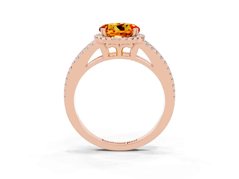 Rose gold Round Cut Citrine Halo Split Shank Engagement Ring_15