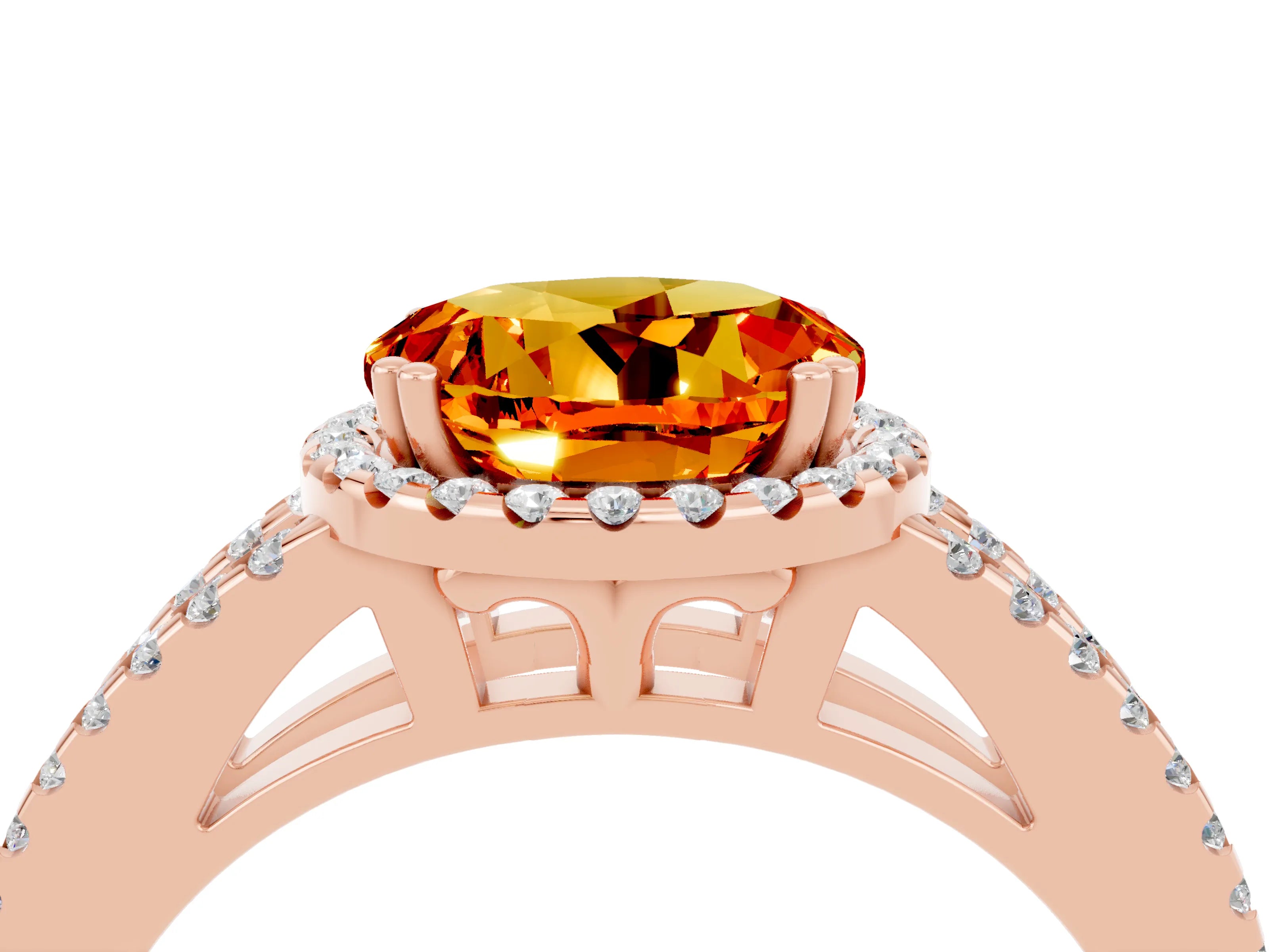 Rose gold Round Cut Citrine Halo Split Shank Engagement Ring_16