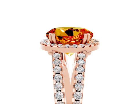 Rose gold Round Cut Citrine Halo Split Shank Engagement Ring_17