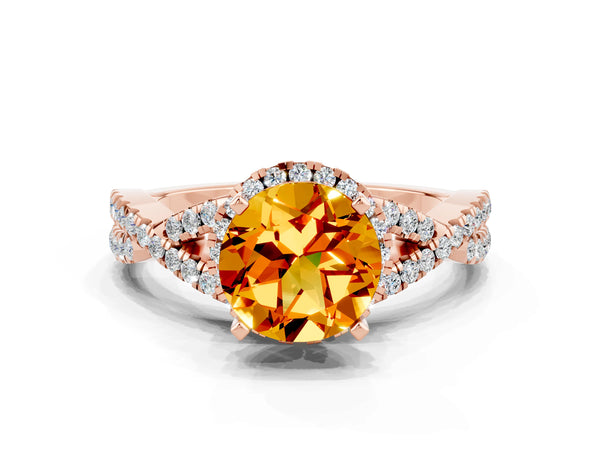 Rose gold Round Cut Citrine  Halo Twist Band Solitaire Prong Setting Ring